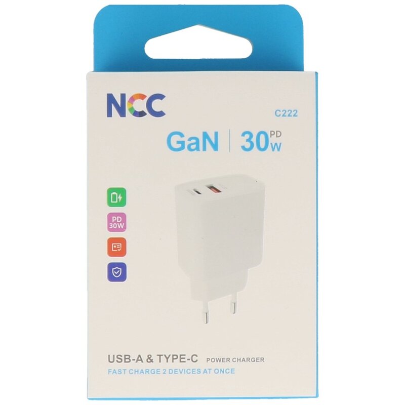 NCC Charger C222 USB A + C Charger 30W Wit