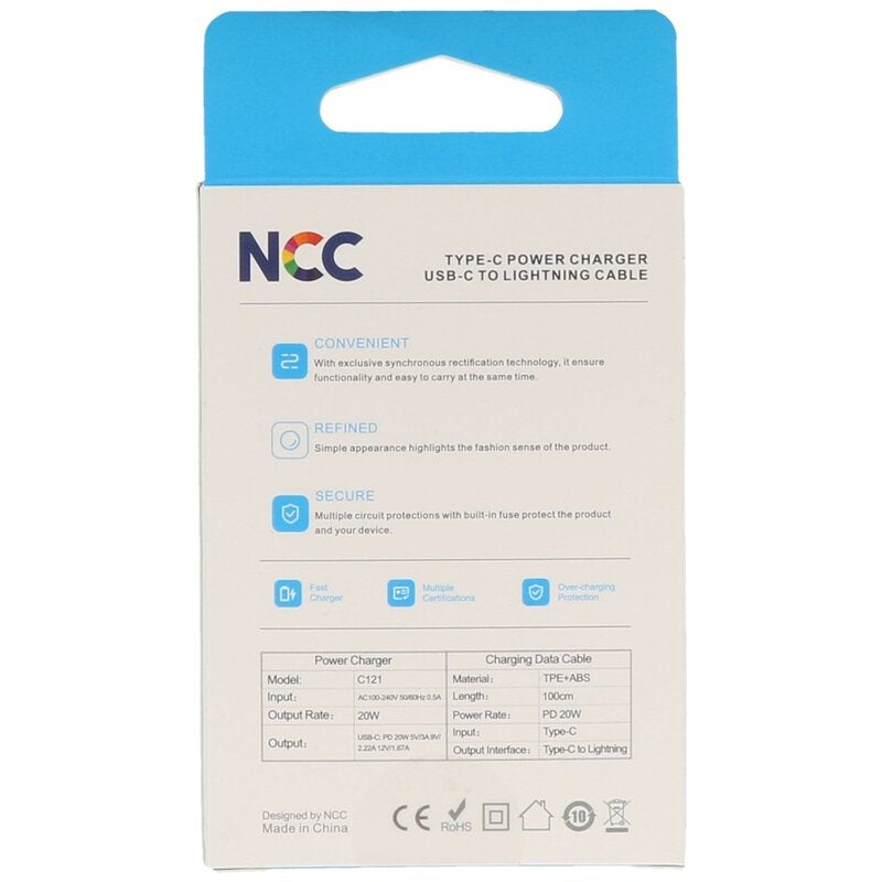 NCC Charger Set C121 Type-C to Lightning 20W Wit