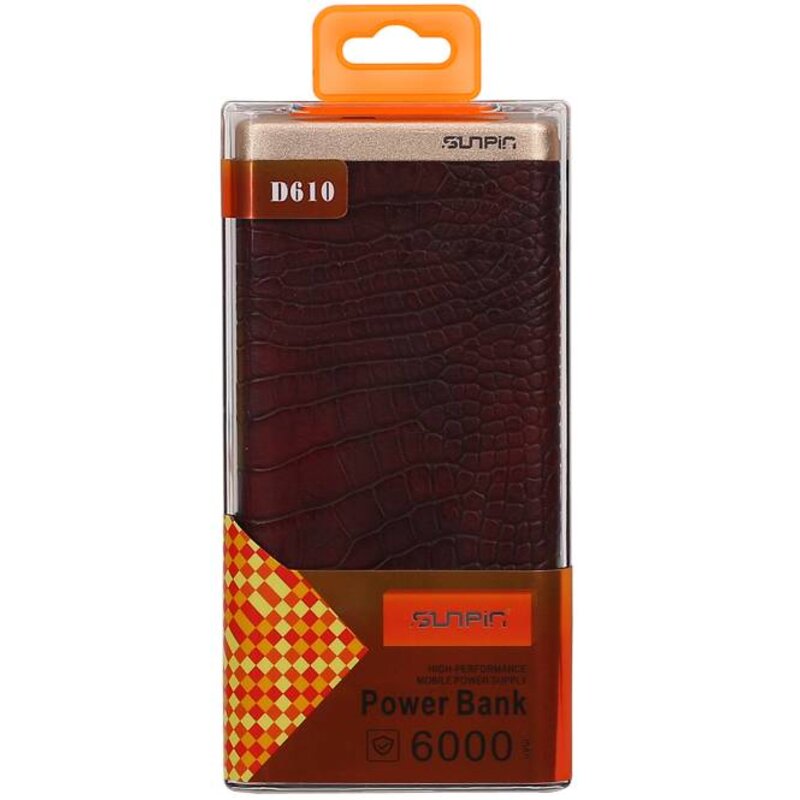 Power Bank D610 met ingebouwd iPhone kabel 6000mAh D.Bruin