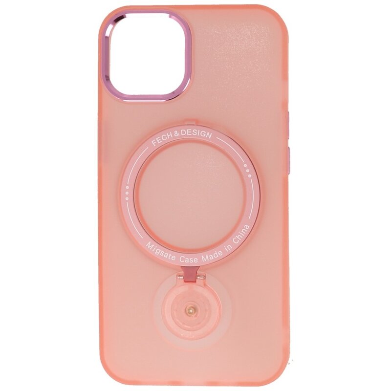 Magsafe Mat Transparant Case met Staande Functie voor iPhone 15 Plus Roze