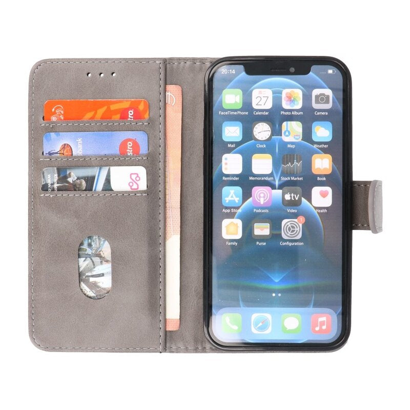 Bookstyle Wallet Cases Hoesje voor iPhone 14 Pro Max Grijs