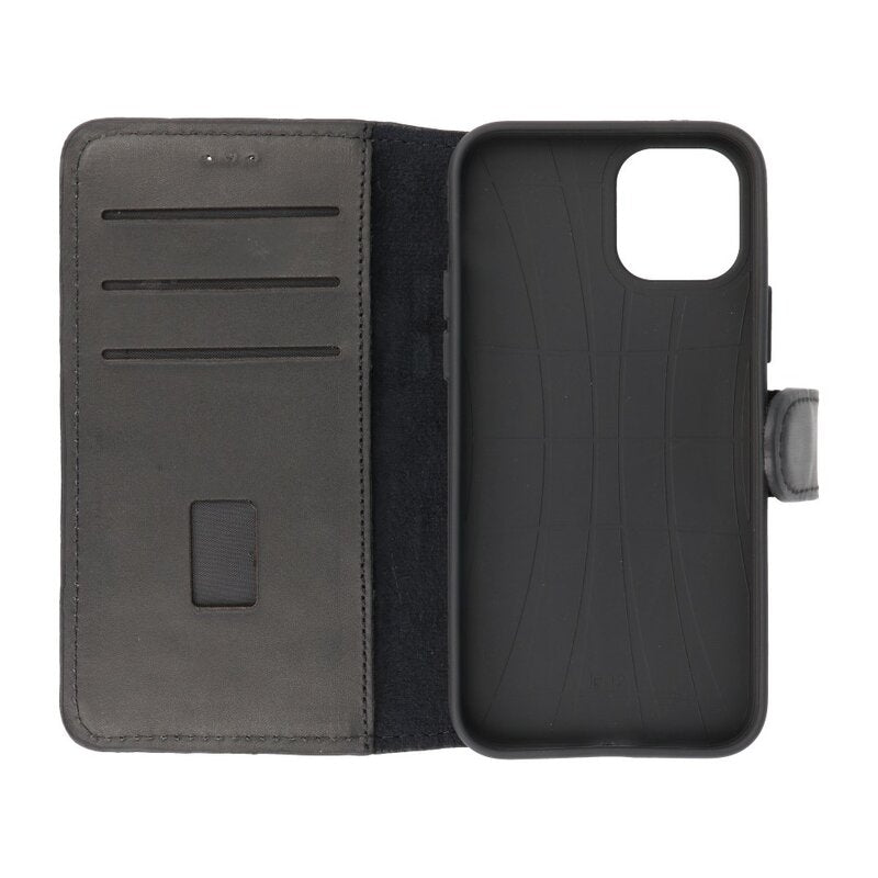 MF Handmade Leer Bookstyle Hoesje iPhone 12 Pro Max Zwart
