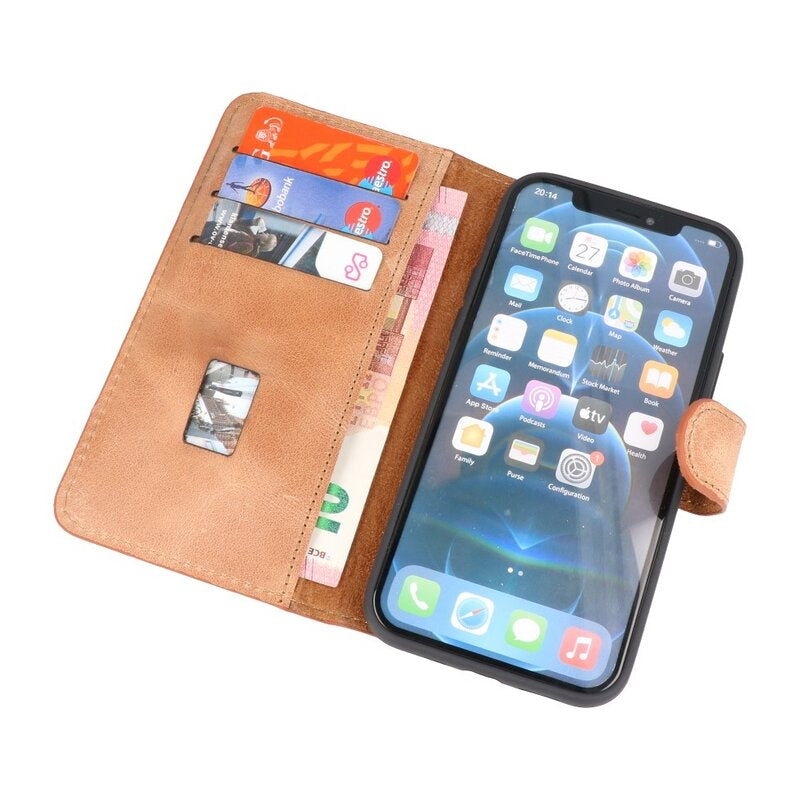 MF Handmade Leer Bookstyle Hoesje iPhone 12 Pro Max Z. Bruin