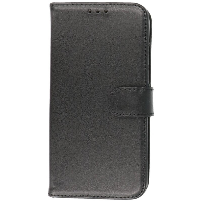 Echt Lederen Hoesje Wallet Case voor iPhone 12 Pro Max Zwart