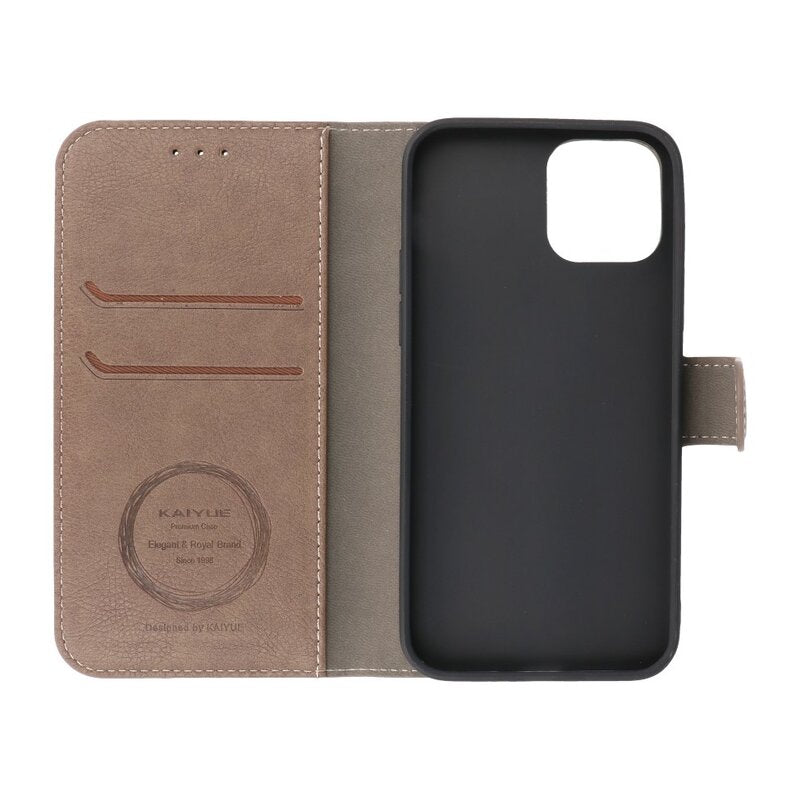 Luxe Portemonnee Hoesje voor iPhone 12 -12 Pro Grijs