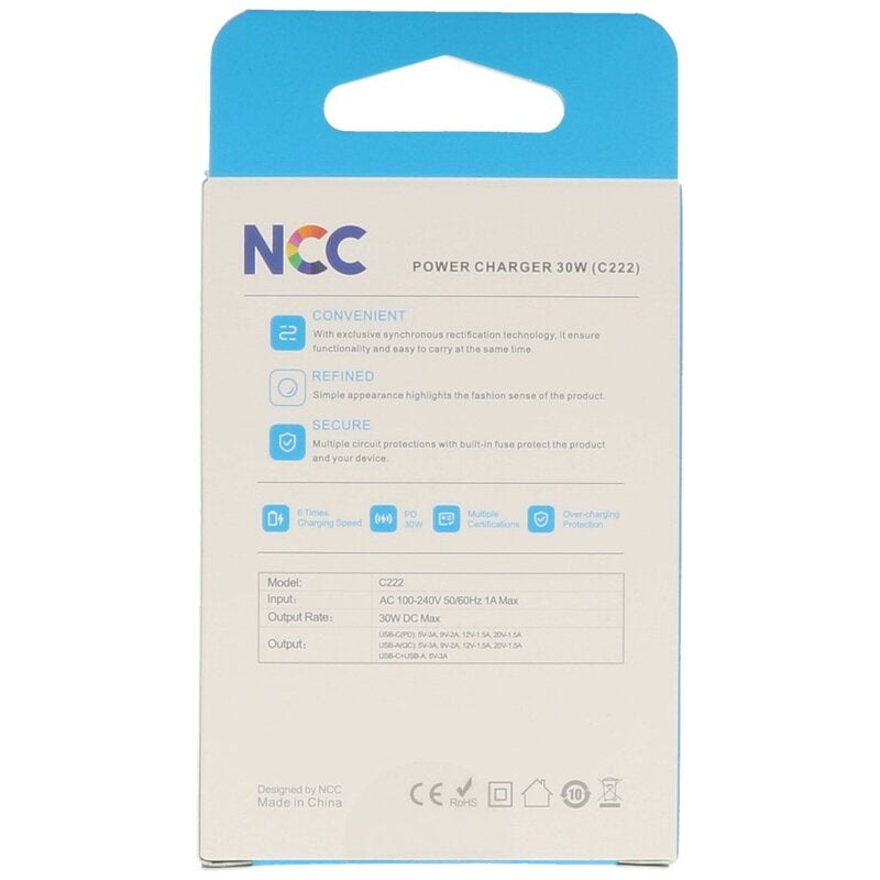 NCC Charger C222 USB A + C Charger 30W Wit