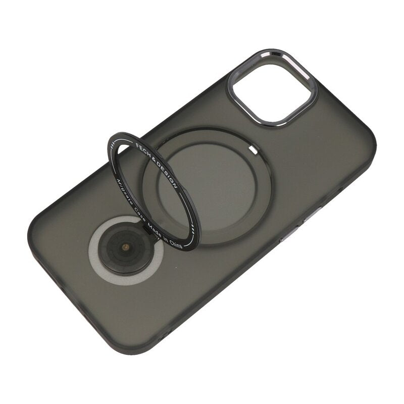 Magsafe Mat Transparant Case met Staande Functie voor iPhone 15 Plus Zwart