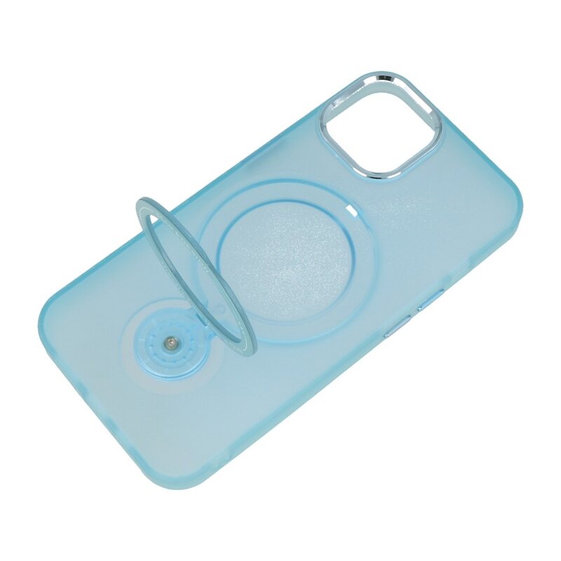 Magsafe Mat Transparant Case met Staande Functie voor iPhone 15 Plus Blauw