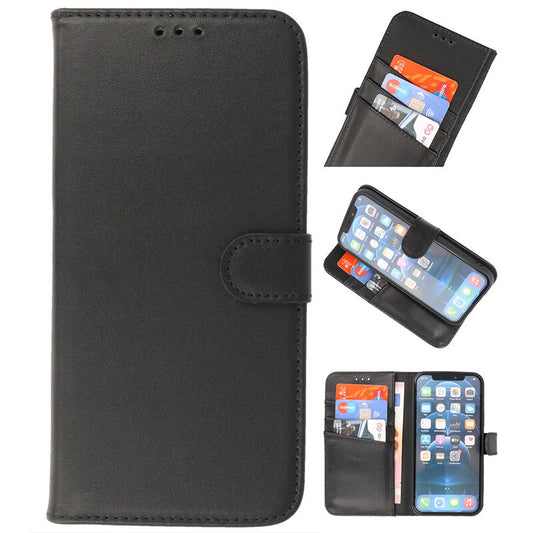 Echt Lederen Hoesje Wallet Case voor iPhone 14 Pro Zwart
