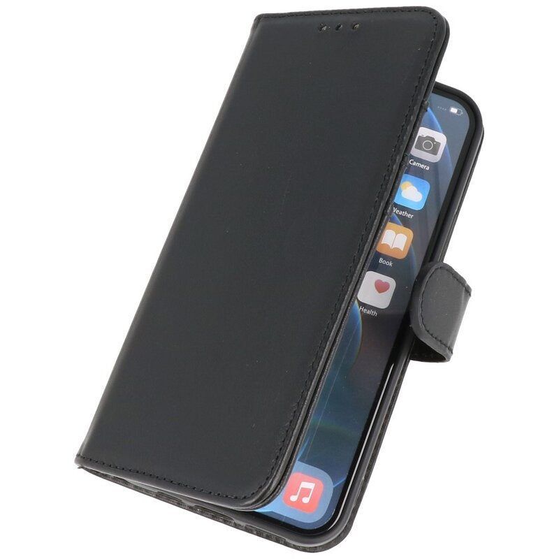 Echt Lederen Hoesje Wallet Case voor iPhone 13 Pro Zwart